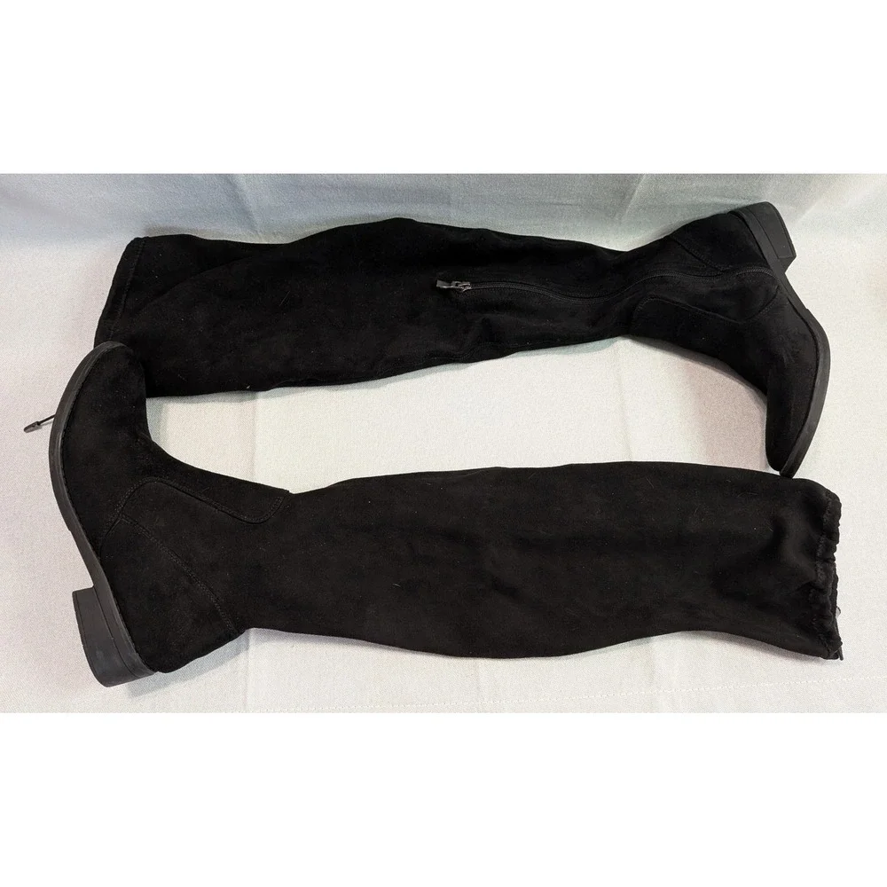 Laverne Over the Knee Boots Women 9.5W Black Good Faux Suede Pointed Toe Zip